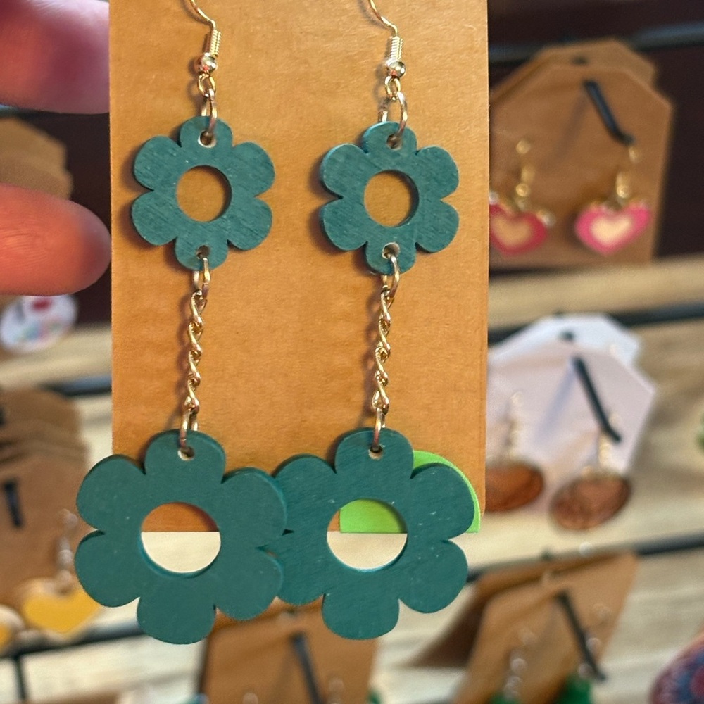 Floral Green Dangle Earrings